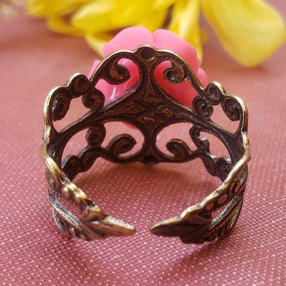 Vintaged Pink Rose Lace Ring - Picture 3 of 7